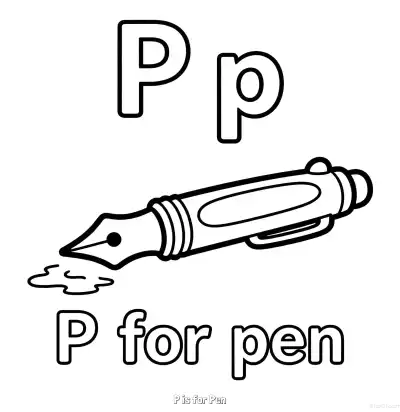 Free printable P is for Pen  Coloring Page - Free Printable English letter Recognition PDFS Coloring Sheets coloring page