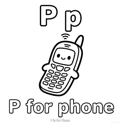 Free printable P is for Phone  Coloring Page - Free Printable English letter Recognition PDFS Coloring Sheets coloring page