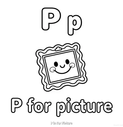 Free printable P is for Picture  Coloring Page - Free Printable English letter Recognition PDFS Coloring Sheets coloring page