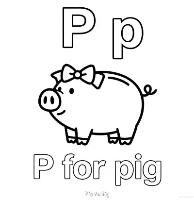 Free printable P is for Pig  Coloring Page - Free Printable English letter Recognition PDFS Coloring Sheets coloring page