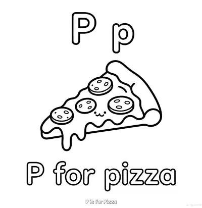 Free printable P is for Pizza  Coloring Page - Free Printable English letter Recognition PDFS Coloring Sheets coloring page
