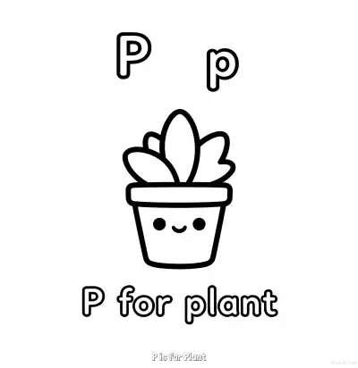 Free printable P is for Plant  Coloring Page - Free Printable English letter Recognition PDFS Coloring Sheets coloring page