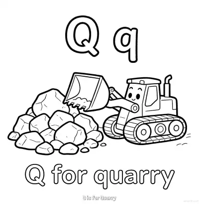 Free printable Q is for Quarry  Coloring Page - Free Printable English letter Recognition PDFS Coloring Sheets coloring page
