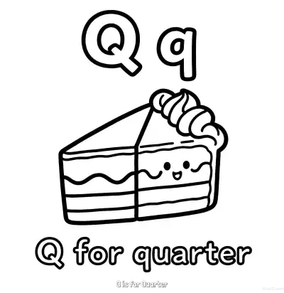 Free printable Q is for Quarter  Coloring Page - Free Printable English letter Recognition PDFS Coloring Sheets coloring page