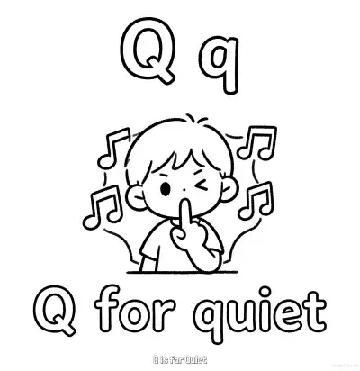 Free printable Q is for Quiet  Coloring Page - Free Printable English letter Recognition PDFS Coloring Sheets coloring page