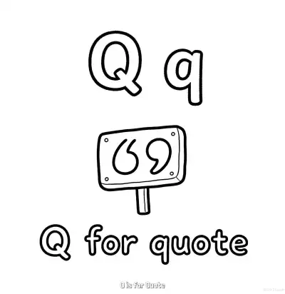 Free printable Q is for Quote  Coloring Page - Free Printable English letter Recognition PDFS Coloring Sheets coloring page