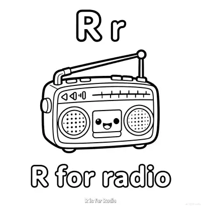 Free printable R is for Radio  Coloring Page - Free Printable English letter Recognition PDFS Coloring Sheets coloring page