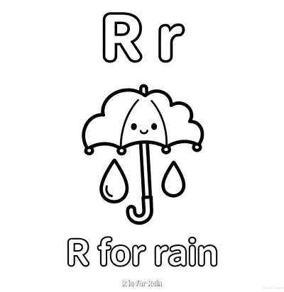 Free printable R is for Rain  Coloring Page - Free Printable English letter Recognition PDFS Coloring Sheets coloring page