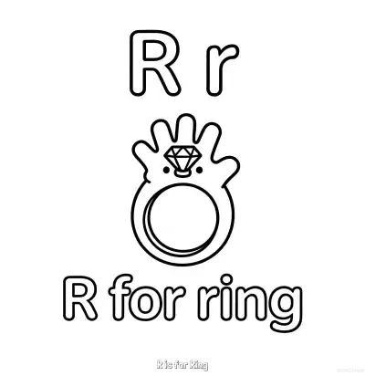Free printable R is for Ring  Coloring Page - Free Printable English letter Recognition PDFS Coloring Sheets coloring page