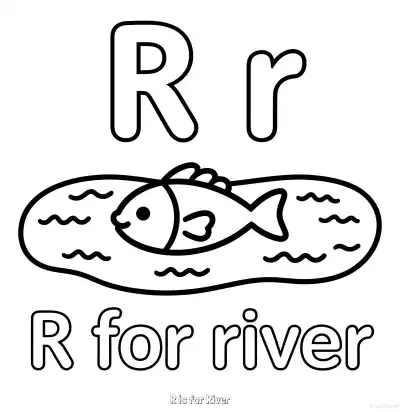 Free printable R is for River  Coloring Page - Free Printable English letter Recognition PDFS Coloring Sheets coloring page