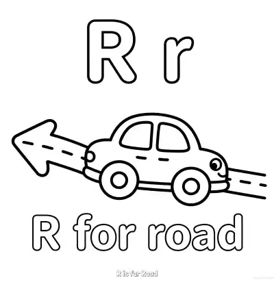Free printable R is for Road  Coloring Page - Free Printable English letter Recognition PDFS Coloring Sheets coloring page