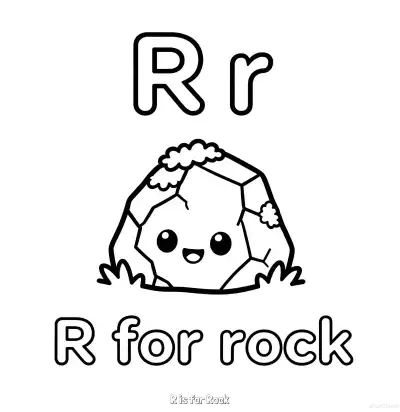 Free printable R is for Rock  Coloring Page - Free Printable English letter Recognition PDFS Coloring Sheets coloring page