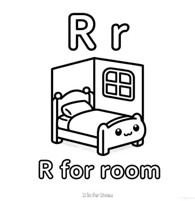Free printable R is for Room  Coloring Page - Free Printable English letter Recognition PDFS Coloring Sheets coloring page