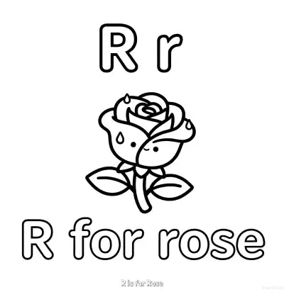 Free printable R is for Rose  Coloring Page - Free Printable English letter Recognition PDFS Coloring Sheets coloring page