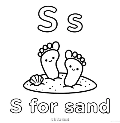Free printable S is for Sand  Coloring Page - Free Printable English letter Recognition PDFS Coloring Sheets coloring page