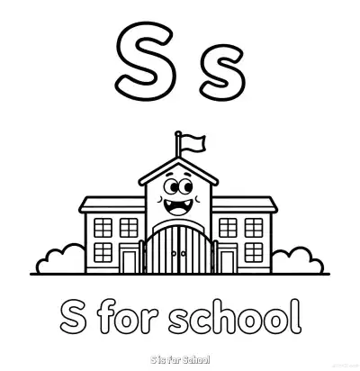 Free printable S is for School  Coloring Page - Free Printable English letter Recognition PDFS Coloring Sheets coloring page