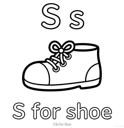 Free printable S is for Shoe  Coloring Page - Free Printable English letter Recognition PDFS Coloring Sheets coloring page