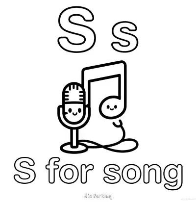 Free printable S is for Song  Coloring Page - Free Printable English letter Recognition PDFS Coloring Sheets coloring page