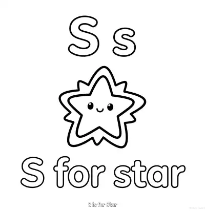 Free printable S is for Star  Coloring Page - Free Printable English letter Recognition PDFS Coloring Sheets coloring page