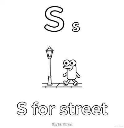 Free printable S is for Street  Coloring Page - Free Printable English letter Recognition PDFS Coloring Sheets coloring page
