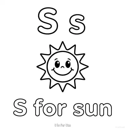 Free printable S is for Sun  Coloring Page - Free Printable English letter Recognition PDFS Coloring Sheets coloring page