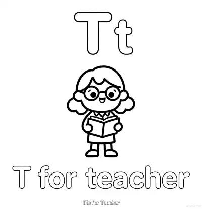 Free printable T is for Teacher  Coloring Page - Free Printable English letter Recognition PDFS Coloring Sheets coloring page