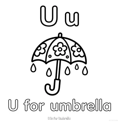 Free printable U is for Umbrella  Coloring Page - Free Printable English letter Recognition PDFS Coloring Sheets coloring page