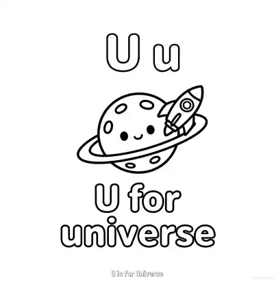 Free printable U is for Universe  Coloring Page - Free Printable English letter Recognition PDFS Coloring Sheets coloring page