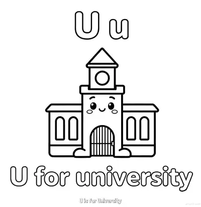 Free printable U is for University  Coloring Page - Free Printable English letter Recognition PDFS Coloring Sheets coloring page