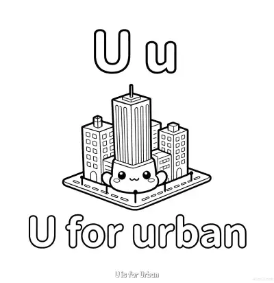 Free printable U is for Urban  Coloring Page - Free Printable English letter Recognition PDFS Coloring Sheets coloring page