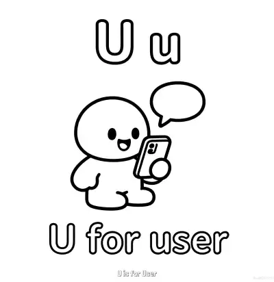 Free printable U is for User  Coloring Page - Free Printable English letter Recognition PDFS Coloring Sheets coloring page