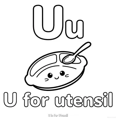 Free printable U is for Utensil  Coloring Page - Free Printable English letter Recognition PDFS Coloring Sheets coloring page