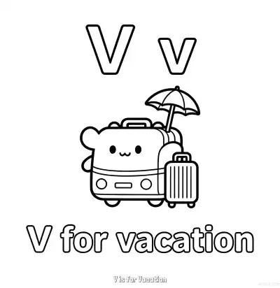 Free printable V is for Vacation  Coloring Page - Free Printable English letter Recognition PDFS Coloring Sheets coloring page