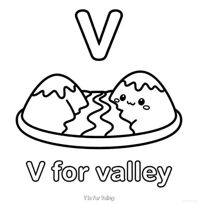 Free printable V is for Valley  Coloring Page - Free Printable English letter Recognition PDFS Coloring Sheets coloring page