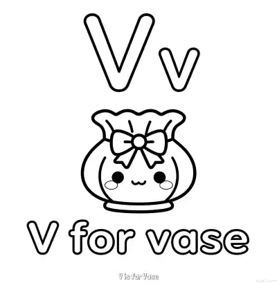 Free printable V is for Vase  Coloring Page - Free Printable English letter Recognition PDFS Coloring Sheets coloring page