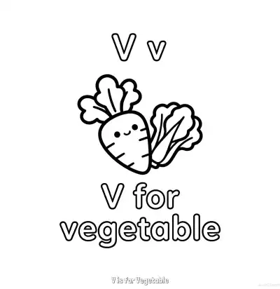 Free printable V is for Vegetable  Coloring Page - Free Printable English letter Recognition PDFS Coloring Sheets coloring page