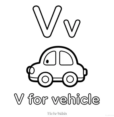 Free printable V is for Vehicle  Coloring Page - Free Printable English letter Recognition PDFS Coloring Sheets coloring page