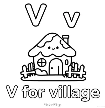 Free printable V is for Village  Coloring Page - Free Printable English letter Recognition PDFS Coloring Sheets coloring page
