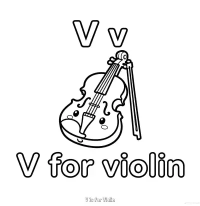 Free printable V is for Violin  Coloring Page - Free Printable English letter Recognition PDFS Coloring Sheets coloring page