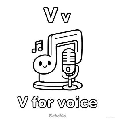 Free printable V is for Voice  Coloring Page - Free Printable English letter Recognition PDFS Coloring Sheets coloring page