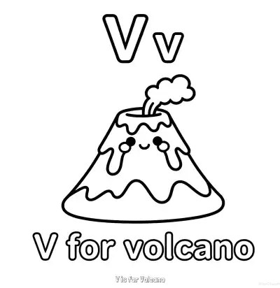 Free printable V is for Volcano  Coloring Page - Free Printable English letter Recognition PDFS Coloring Sheets coloring page
