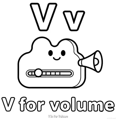 Free printable V is for Volume  Coloring Page - Free Printable English letter Recognition PDFS Coloring Sheets coloring page