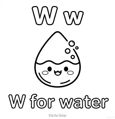 Free printable W is for Water  Coloring Page - Free Printable English letter Recognition PDFS Coloring Sheets coloring page