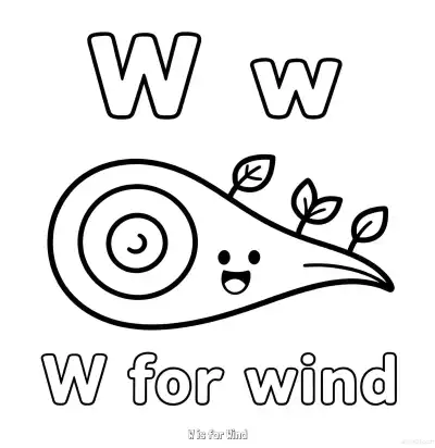 Free printable W is for Wind  Coloring Page - Free Printable English letter Recognition PDFS Coloring Sheets coloring page