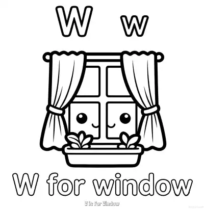 Free printable W is for Window  Coloring Page - Free Printable English letter Recognition PDFS Coloring Sheets coloring page