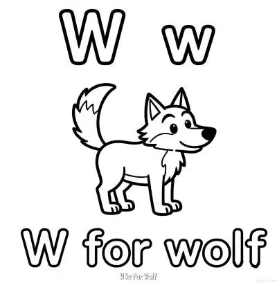 Free printable W is for Wolf  Coloring Page - Free Printable English letter Recognition PDFS Coloring Sheets coloring page