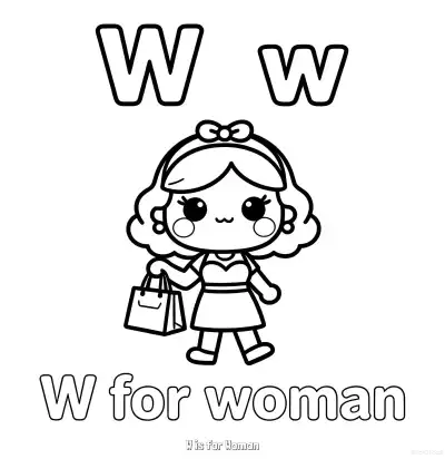 Free printable W is for Woman  Coloring Page - Free Printable English letter Recognition PDFS Coloring Sheets coloring page