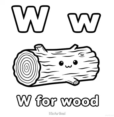 Free printable W is for Wood  Coloring Page - Free Printable English letter Recognition PDFS Coloring Sheets coloring page