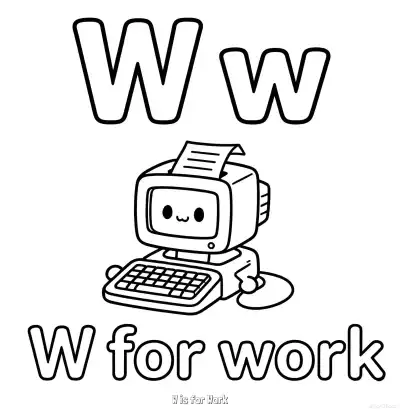 Free printable W is for Work  Coloring Page - Free Printable English letter Recognition PDFS Coloring Sheets coloring page
