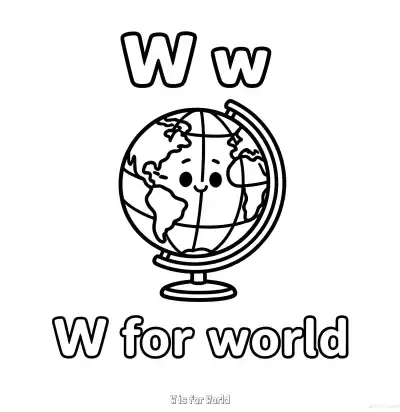 Free printable W is for World  Coloring Page - Free Printable English letter Recognition PDFS Coloring Sheets coloring page
